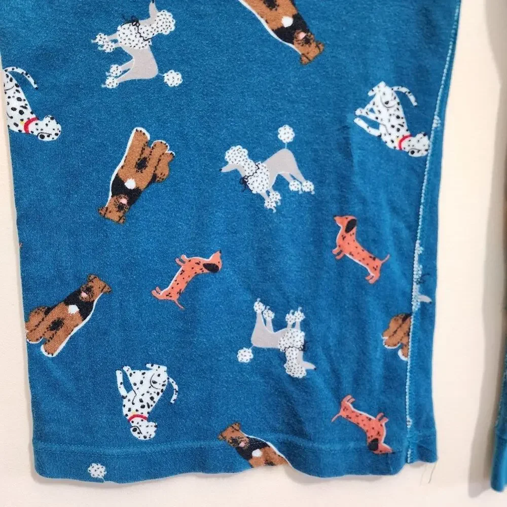 Hanna Anderson teal colored dog print long sleeve pajama top girls size 10‎
